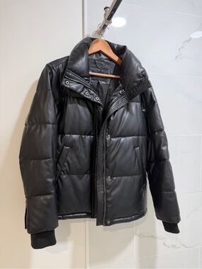 BCBGMaxAzria Black Faux Leather Puffer Jacket